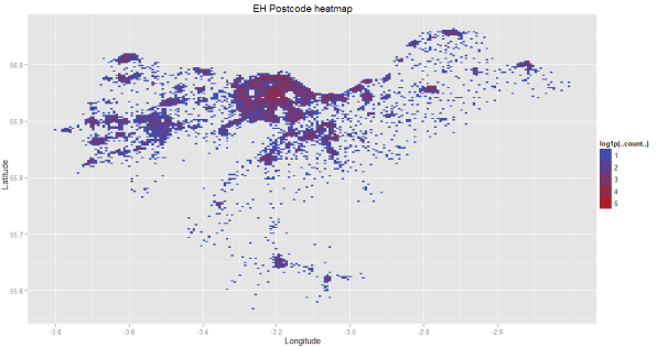 Postcode density heatmap for edinburgh
